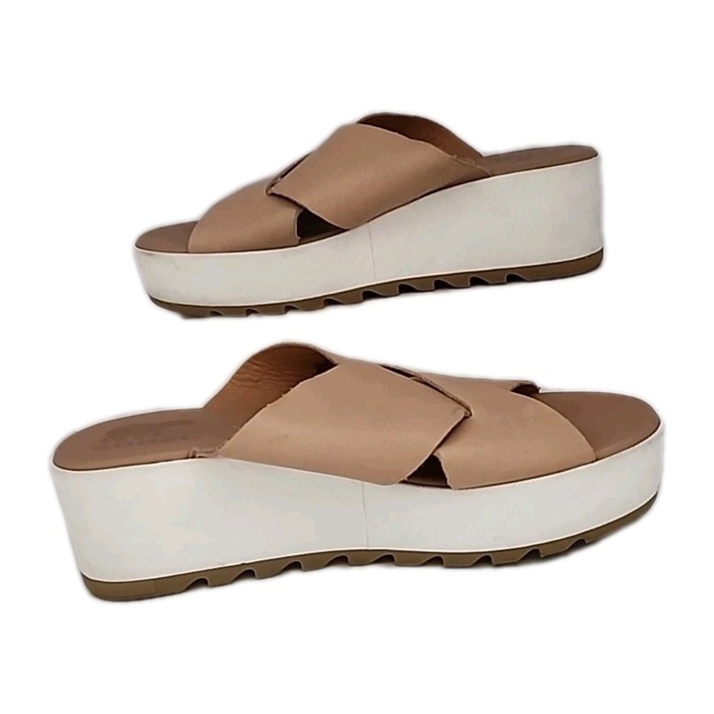 Sorel Cameron Sandal Beige Leather Slide Women's 9.5 Platform Chunky Wedge - Picture 3 of 9